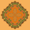 Green and Orange Oriental Mandala. Abstract Retro