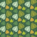 Green orange palm leaves pattern background vector design