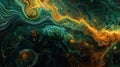 Green and orange psychedelic abstract wave art background by blending irregular neural structures with the flowing patterns Royalty Free Stock Photo