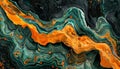 Green and orange psychedelic abstract wave art background by blending irregular neural structures with the flowing patterns Royalty Free Stock Photo