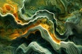 Green and orange psychedelic abstract wave art background by blending irregular neural structures with the flowing patterns Royalty Free Stock Photo