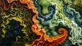 Green and orange psychedelic abstract wave art background by blending irregular neural structures with the flowing patterns Royalty Free Stock Photo