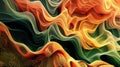 Green and orange psychedelic abstract wave art background by blending irregular neural structures with the flowing patterns Royalty Free Stock Photo