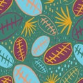 Green orange purple yellow blue jungle leaf seamless pattern design background