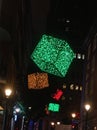 Green, orange and red cubes: Chrismast lights in Madrid