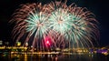 Green, orange, and red fireworks | Quebec City Royalty Free Stock Photo