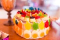 Green, Orange, Red and Yellow Jelly Sweets Birthday Cake