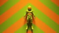 Green Orange Spaceman Astronaut Cosmonaut with Green an Orange Chevron Background