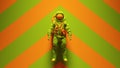 Green Orange Spaceman Astronaut Cosmonaut with Green an Orange Chevron Background