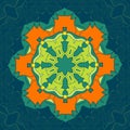 Green and Orange Vector Mandala. Decor for your design, lace ornament, round pattern with lots of details. Oriental Royalty Free Stock Photo