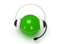 Green orb with headset over white Royalty Free Stock Photo