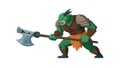 Green Orc Warrior with Axe. Fantasy Battle Character for Gaming and Lore, vector design Generative AI Royalty Free Stock Photo