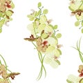 Green orchid seamless vector pattern