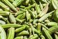 Green organic vegetables sell, Clemson Spineless Okra, Abelmoschus esculentus, with strong sunlight, in Street market in Guanabano