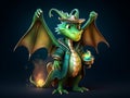 Green oriental fairy-tale dragon in a wizard costume