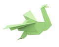 Green origami bird isolated on white background. 3d rendering