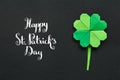 Green origami shamrock clover leaf paper background. St. Patrick Royalty Free Stock Photo