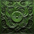 Green Ornate Design On Black Wall: Hyperrealistic Details And Intricate Woodwork