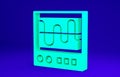 Green Oscilloscope measurement signal wave icon isolated on blue background. Minimalism concept. 3d illustration 3D