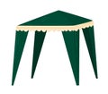 Green outdoor event tent with white trim. Market stall canopy vector illustration. Seasonal fair, portable booth Royalty Free Stock Photo