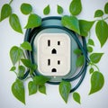 Green outlet or wall socket and power cord. Green leaves. Beautiful colorful illustration. style. Generative AI Royalty Free Stock Photo
