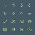 Green outline various navigation menu buttons icons set