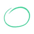 Green oval drawn by hand with wax crayon or pencil, charcoal, chalk. doodle colorful wavy lines emphasis. Vector