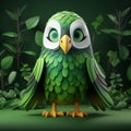 Playful Green Leafy Owl Illustration In Cinema4d Style