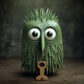 Green Owl On Toy Key: A Whimsical Artwork Inspired By Michal Karcz