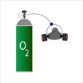 Green Oxygen cylinder vector illustration with a gas mask on white background, coronavirus pandemic gas mask, black oxygen mask