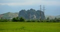 Green paddy field with moutain bacground in Moc Chau Royalty Free Stock Photo