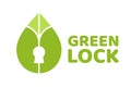 green padlock leaf shape logo design illustration