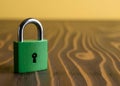 A green padlock. preservation of secrets, information and values. Protection, insurance and hacking attack concept. Royalty Free Stock Photo