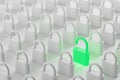 Green padlock among white ones, online security