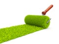 Green paint of grass. Roller 3D on white