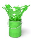 Green paint splashing out of can Royalty Free Stock Photo