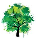 Green paint splat inked color tree Royalty Free Stock Photo