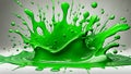 Green paint splatter hittong a surface producing abstract art