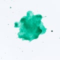 Green paint splatter. Paint splash on white background. Watercolor texture, effect template Royalty Free Stock Photo