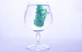 Green paint in water in a crystal glass on a white background Royalty Free Stock Photo