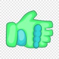 Green paintball glove icon, cartoon style