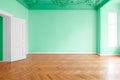 Green painted room, apartment renovation with colorful walls