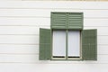 Green painted window with white wall Royalty Free Stock Photo