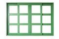 Green painted wooden window frame isolated on a white background