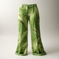 Green Palm Leaf Print Wide Leg Pants