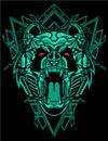 Green panda robot with cyberpunk theme with sacred geometry background for poster and tshirt design