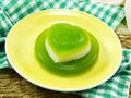 Green pandan and coconut milk jelly heart sweet dessert