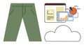 Green pants with data analytics dashboard and pie chart floating above a cloud outline Royalty Free Stock Photo