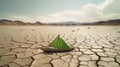 green paper boat lands on parched earth, showing the devastating, climate change. Royalty Free Stock Photo