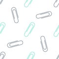 Green Paper clip icon isolated seamless pattern on white background. Vector Royalty Free Stock Photo